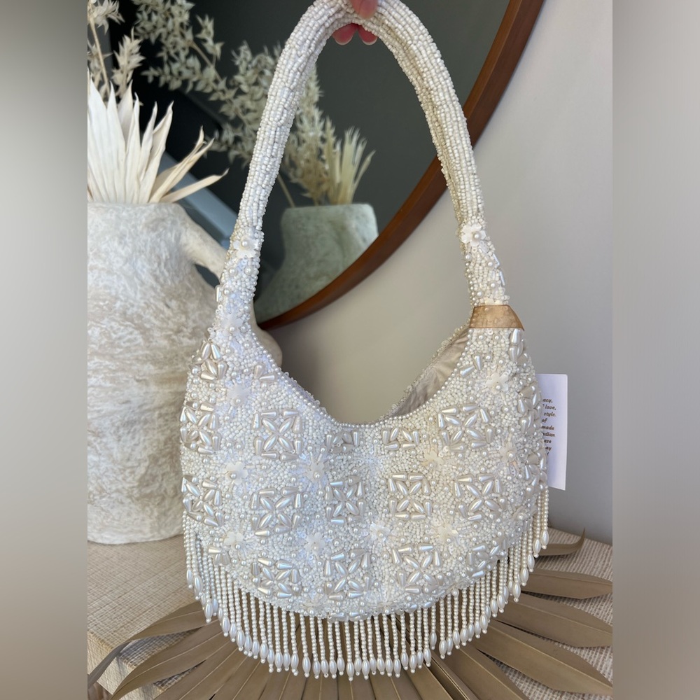 Viral White Beaded Bag, NWT, Made In India